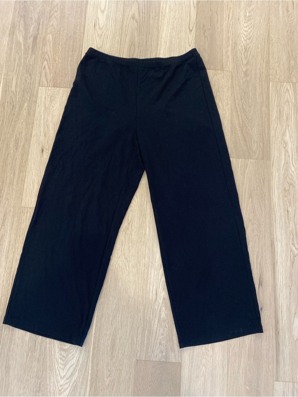 Eileen Fisher Black Wide-Leg Pull-On Wide Leg Cropped Pants